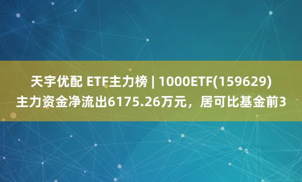 天宇优配 ETF主力榜 | 1000ETF(159629)主力资金净流出6175.26万元，居可比基金前3