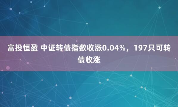 富投恒盈 中证转债指数收涨0.04%，197只可转债收涨